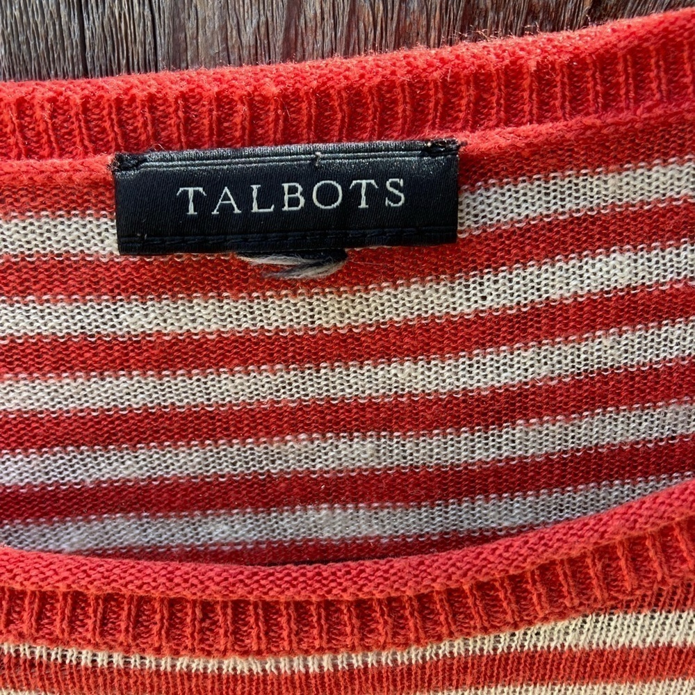 Women's Talbots Sweater Orange Striped NO TAGS Crew Vibrant Fall Linen Light - Picture 2 of 11